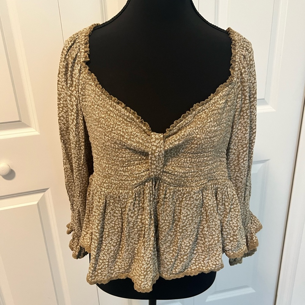 Free People Golden Hour Smocked Peplum Top Women’s XL | Boho Ruffle Blouse